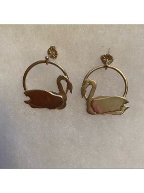 ML EARRINGS STERLING SILVER SWANS CIRCLE DROP ARTIST SIGNED HANDMADE